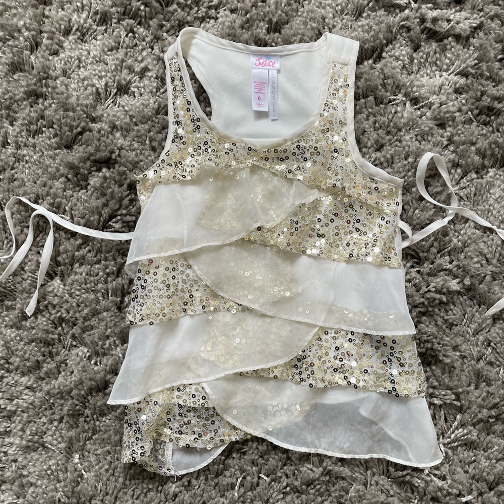 Super cute Justice top! Cream with gold sequins. Size 6 girls